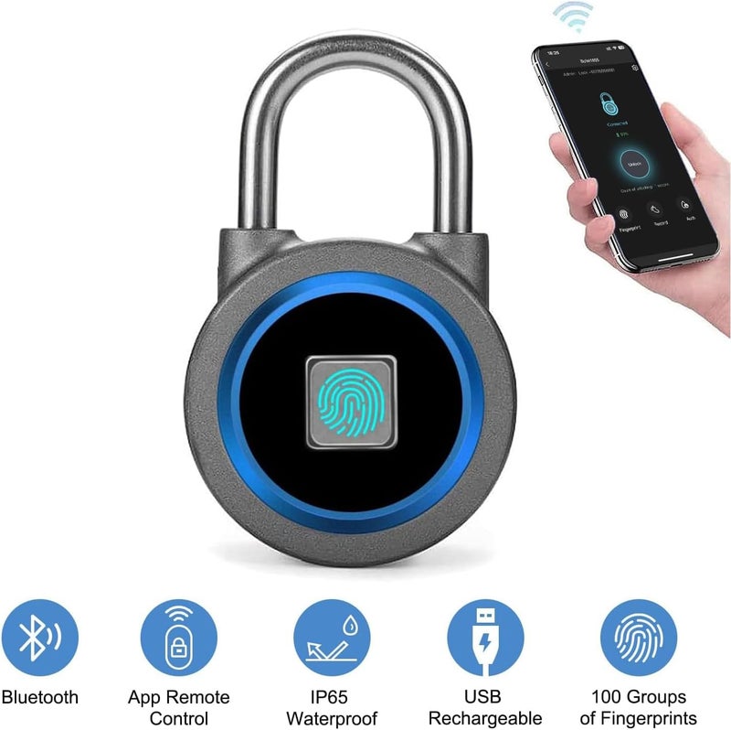 MEGAFEIS Fingerprint Padlock, Bluetooth Lock, Mobile APP, Smart Padlock with Keyless Biometric, Water Resistant, Suitable for Gym, Sports, Bike, School, Fence and Storage(Blue) - Image 1