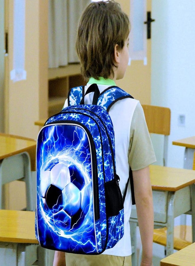 UFNDC 3PCS Boys Soccer Backpack, Kids Lightning Bookbag with Lunch Box, 17" Water Resistant School Bag for Teenagers Elementary Middle - Image 2
