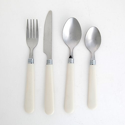 Gibson Sensations 16-Piece Stainless Steel Flatware Set with Metal Caddy - Includes Knives, Forks, Large & Small Spoons - Durable, Dishwasher Safe Silverware for Everyday Dining (White) - Image 2