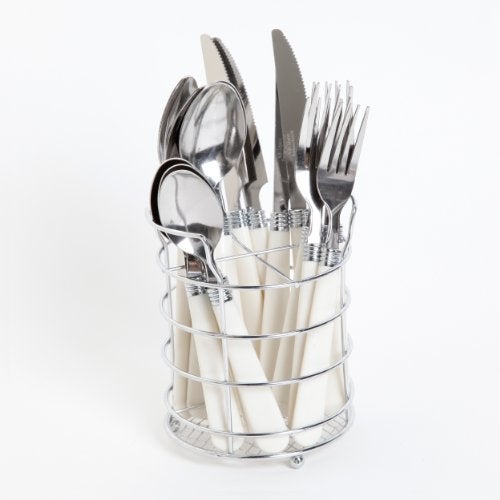 Gibson Sensations 16-Piece Stainless Steel Flatware Set with Metal Caddy - Includes Knives, Forks, Large & Small Spoons - Durable, Dishwasher Safe Silverware for Everyday Dining (White) - Image 3