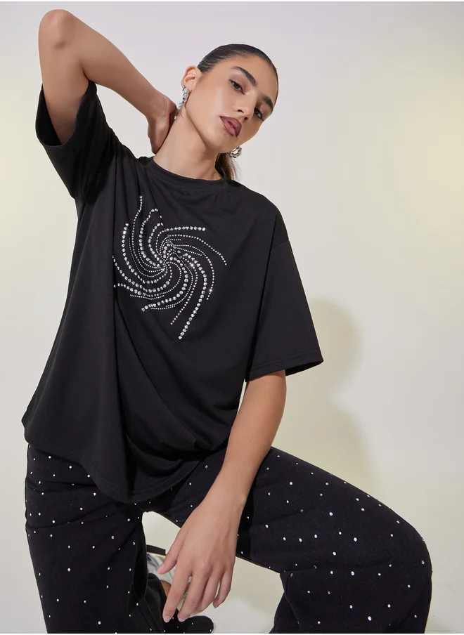 Styli Embellished Relaxed Fit T-Shirt
