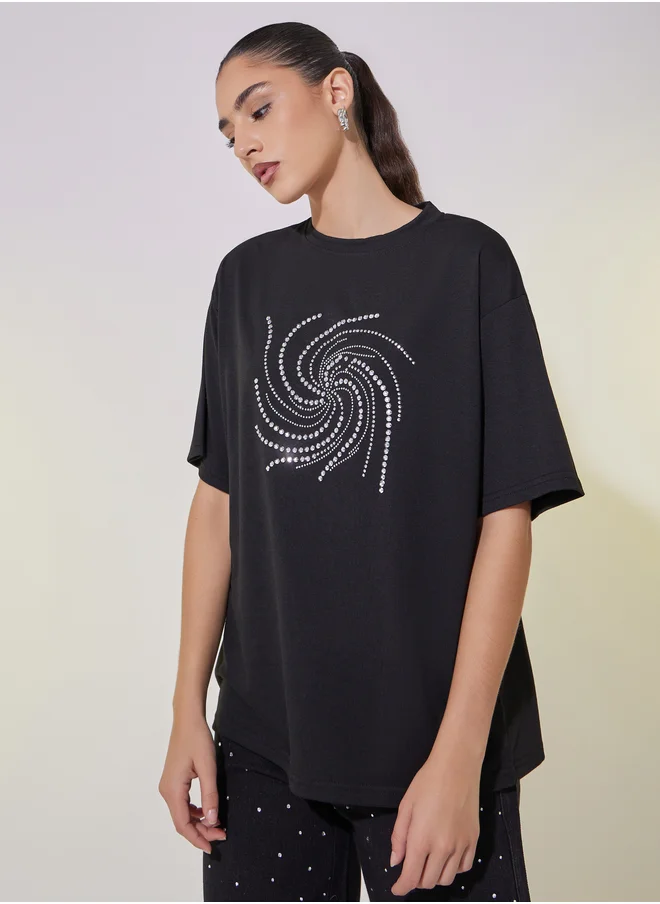Styli Embellished Relaxed Fit T-Shirt