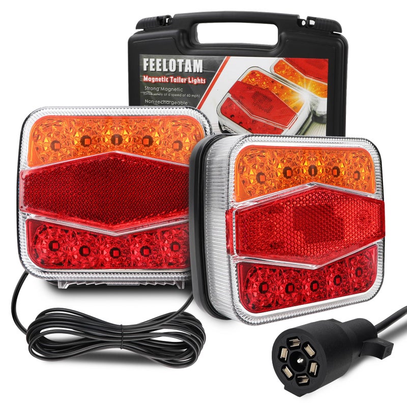 FEELOTAM Magnetic Trailer LED Lights Towing Tow Light Kit 24ft Cable Wire with 7 Pin Plug Board Tail Brake Stop License Plate Rear Lighting for Trucks Trailers RVs Car Waterproof