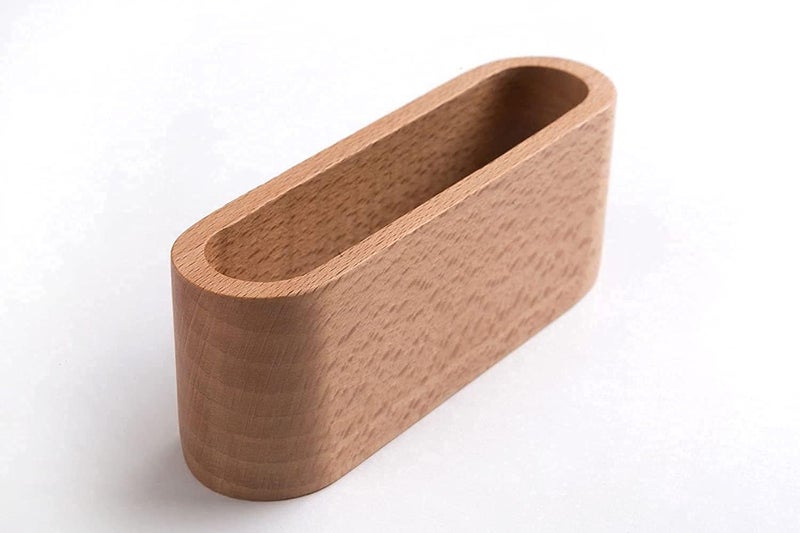 KASTWAVE Beech Business Card Case Id Name Cards Display Stand Office Desk Wooden Business Card Holder Organizer Pen Storage Box (Beech) - Image 3