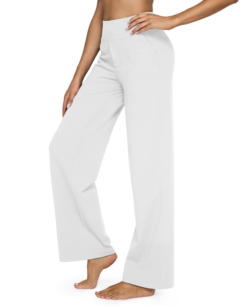 G4Free Wide Leg Pants for Women Yoga Pants with Pockers Stretch Flare Dress Work Pants Open Bottom Sweatpant for Workout Casual(White,L,31") - Image 5