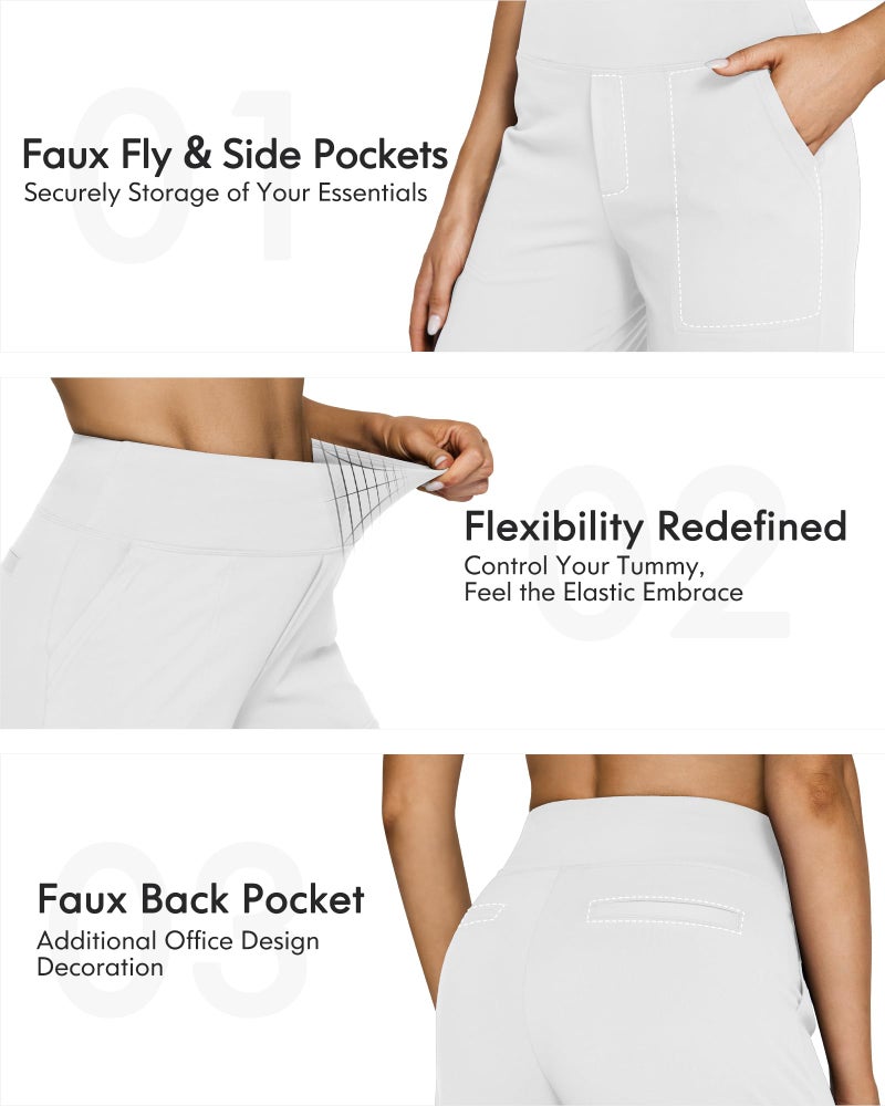 G4Free Wide Leg Pants for Women Yoga Pants with Pockers Stretch Flare Dress Work Pants Open Bottom Sweatpant for Workout Casual(White,L,31") - Image 4