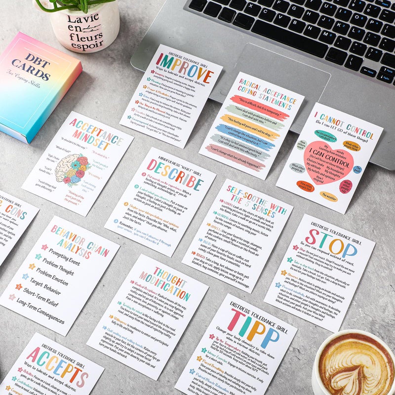 Marspark 48 Pcs DBT Flashcards - Dialectical Behavior Therapy Coping Skills Cards, Anxiety Coping Skills, Cognitive Distortions, DBT Affirmations Mental Health Counseling Card Deck Ring - Image 3