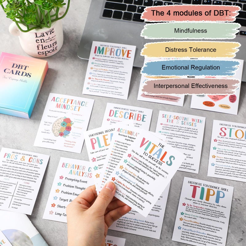 Marspark 48 Pcs DBT Flashcards - Dialectical Behavior Therapy Coping Skills Cards, Anxiety Coping Skills, Cognitive Distortions, DBT Affirmations Mental Health Counseling Card Deck Ring - Image 5