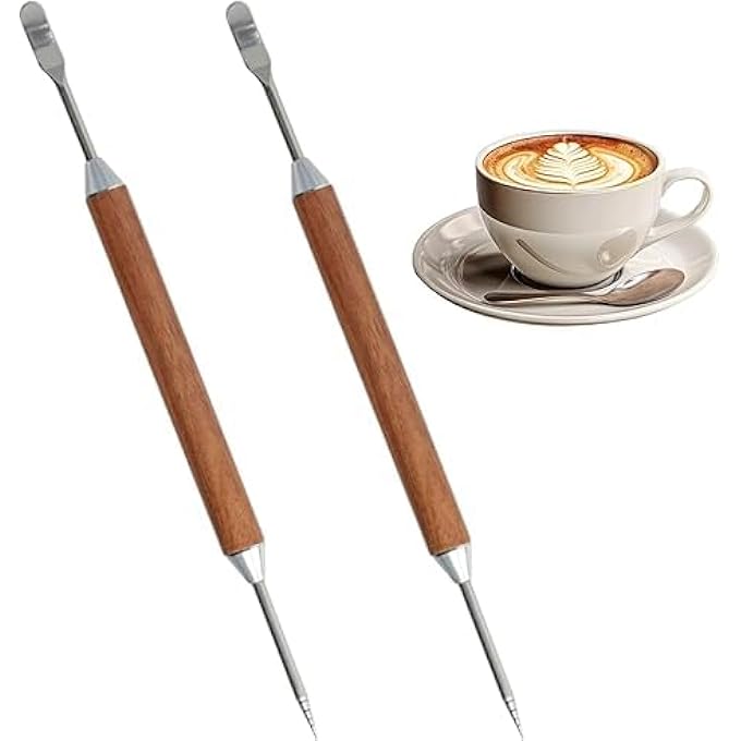 ريحني قلم لاتيه آرت بجهازين مقبض من الفولاذ المقاوم للصدأ مزدوج الأطراف مريح للحمل أدوات فنية مناسبة لتصميم القهوة المنزلية وتصميم الإسبريسو وإكسسوارات الباريستا - Image 2