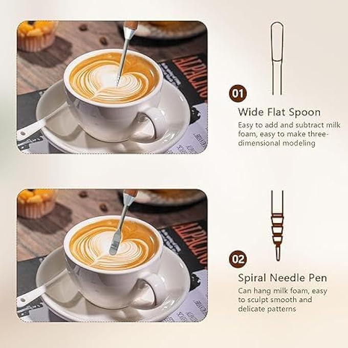 ريحني قلم لاتيه آرت بجهازين مقبض من الفولاذ المقاوم للصدأ مزدوج الأطراف مريح للحمل أدوات فنية مناسبة لتصميم القهوة المنزلية وتصميم الإسبريسو وإكسسوارات الباريستا - Image 5