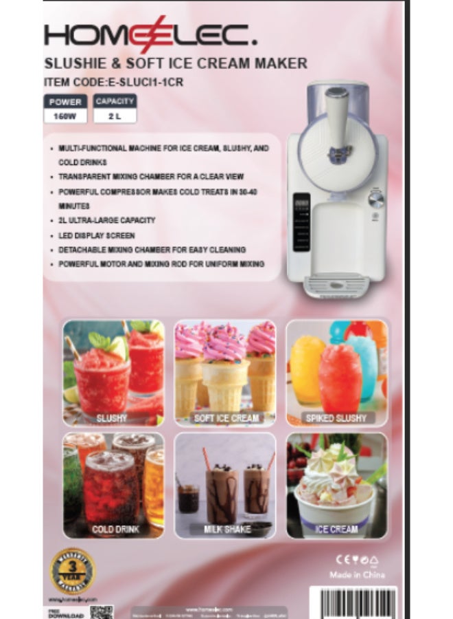 هوم إلك ماكينة صنع المشروبات المثلجة والآيس كريم الناعم - سعة 2 لتر - 150 واط - ماكينة كهربائية لصنع المشروبات المثلجة مع خاصية التجميد السريع والتبريد بالضاغط - Image 5