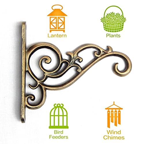 ecofynd 1 Pack Metal Wall Hook Hanging Plant Bracket | Decorative Straight Plant Hanger for Pots, Bird Feeders, Planters, Lanterns, Cotton, Wind Chimes Indoor Outdoor, Brass Antique - Image 2