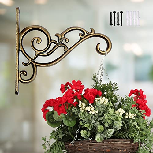 ecofynd 1 Pack Metal Wall Hook Hanging Plant Bracket | Decorative Straight Plant Hanger for Pots, Bird Feeders, Planters, Lanterns, Cotton, Wind Chimes Indoor Outdoor, Brass Antique - Image 1