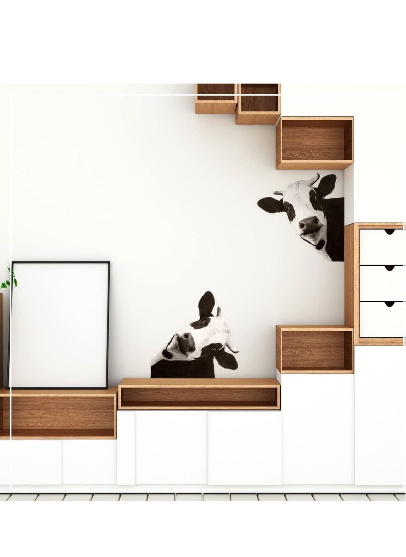 Excefore - Window Decals for Living Room Door Farm Kitchen Decor, Funny Cow Wall Decal, Window Stickers, Animal Wall Decals, Realistic Peeking Cow Print Stickers for Bedroom Decor,  (4Pcs, Cow) - Image 1