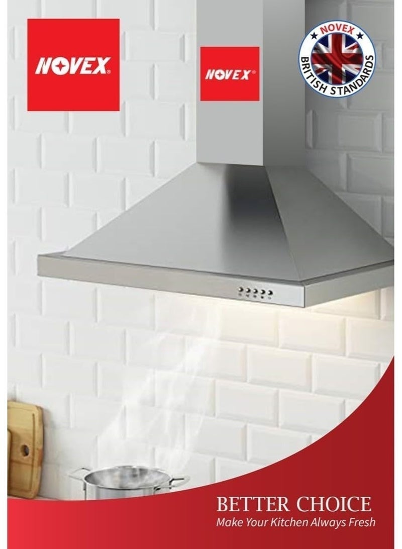 NOVEX Chimney Style Cook Hood, Stainless Steel, Recirculating Ventilation Exhausting System - Image 1