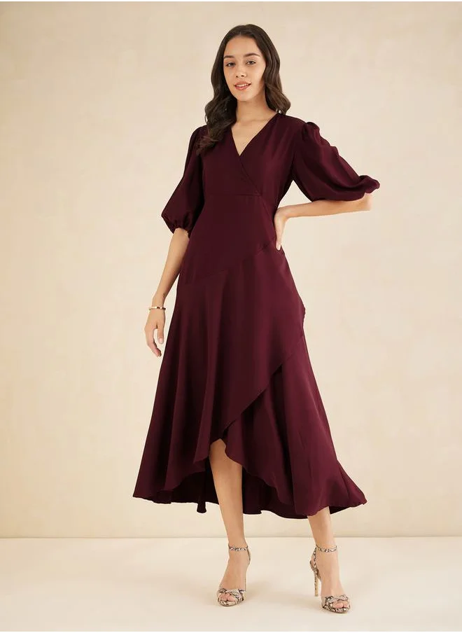 FEMELLA Frill Edge Wrap Front Maxi Dress by Styli