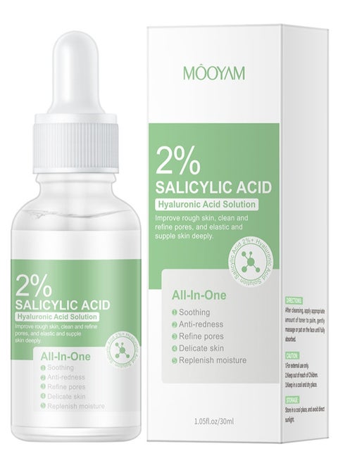 Salicylic Acid Serum 2% with Hyaluronic Acid for Oily Skin，Helps Improve the Appearance of Enlarged Pores, Pimples, Blackheads and Uneven Texture, Beta Hydroxy Based Exfoliant for Oily Skin
