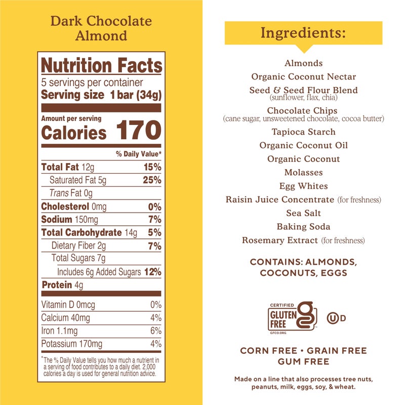 Simple Mills Soft Baked Dark Chocolate Almond Flour Bars, 5 ct, 1.19 oz each - Image 3