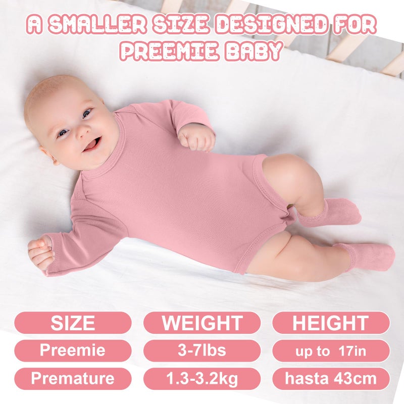 Glitopper 5 Pack Preemie Long Sleeve Bodysuit Preemie Layette Set Bodysuit Socks Set for Boys Girls NICU Gift(Classic,Pink) - Image 3