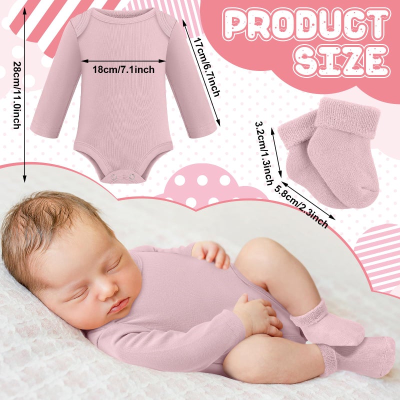 Glitopper 5 Pack Preemie Long Sleeve Bodysuit Preemie Layette Set Bodysuit Socks Set for Boys Girls NICU Gift(Classic,Pink) - Image 2