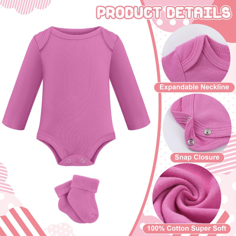 Glitopper 5 Pack Preemie Long Sleeve Bodysuit Preemie Layette Set Bodysuit Socks Set for Boys Girls NICU Gift(Classic,Pink) - Image 5