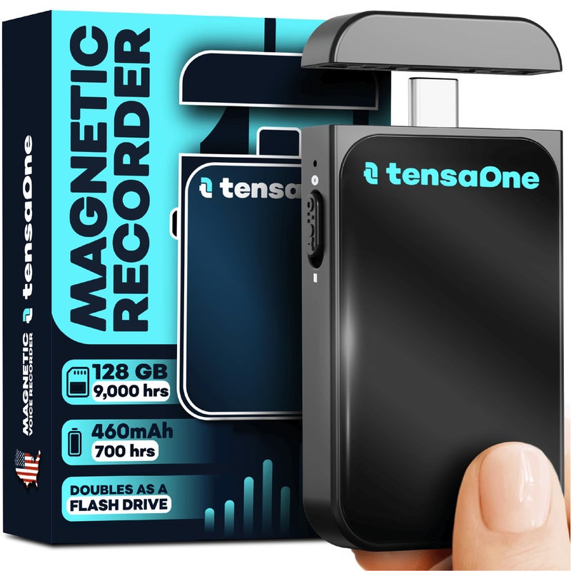 TensaOne مسجل صوتي مفعل بالصوت TensaOne - جهاز تسجيل صوتي صغير مع قاعدة مغناطيسية، مسجلات رقمية محمولة صغيرة، أجهزة ميكروفون مع تقليل الضوضاء الذكي بالذكاء الاصطناعي، صوت لاسلكي، 128GB - 9000 ساعة - Image 1