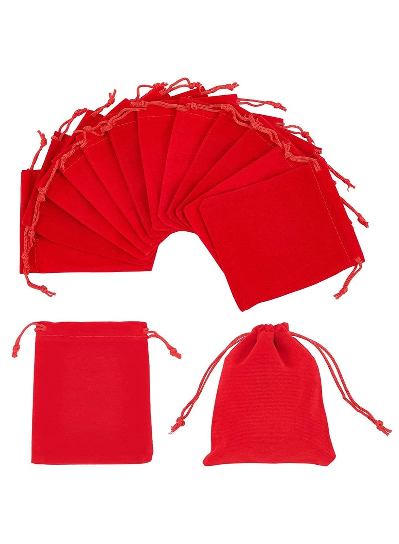 MARKQ Velvet Gift Bags 9 x 12 cm Drawstring Jewelry Pouches for Candy Wedding Party Favor Valentine Day Bags Red | 12 Bags  - Image 1