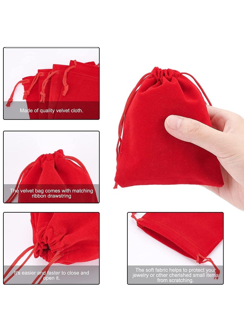 MARKQ Velvet Gift Bags 9 x 12 cm Drawstring Jewelry Pouches for Candy Wedding Party Favor Valentine Day Bags Red | 12 Bags  - Image 3