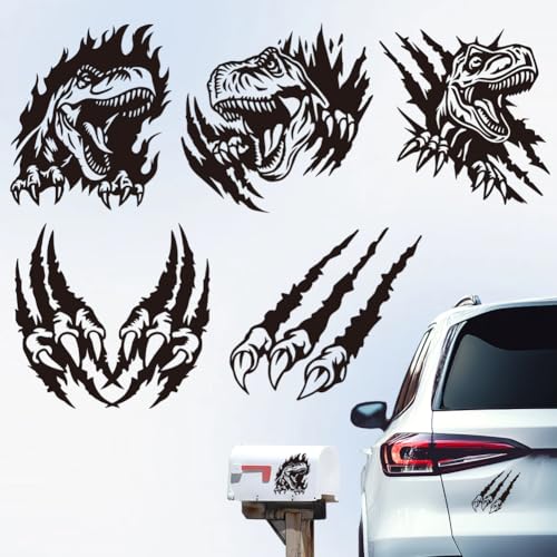 Hobbspring 5Pcs 3D Realistic Dinosaur Claw Car Decals Realistic TRex Scratch Vinyl Stickers for Car Window SUV Truck Laptop Helmet Black Waterproof Automotive Sticker - Image 1