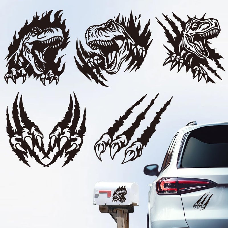 Hobbspring 5Pcs 3D Realistic Dinosaur Claw Car Decals Realistic TRex Scratch Vinyl Stickers for Car Window SUV Truck Laptop Helmet Black Waterproof Automotive Sticker - Image 3