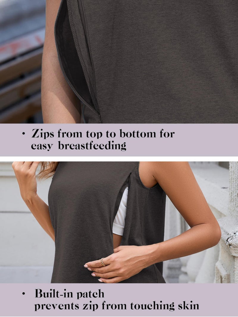 Ecavus Women's 3-Pack Nursing Tank Tops Hidden Zippers Sleeveless Breastfeeding Shirts Loose Fit Maternity Tops - Image 3