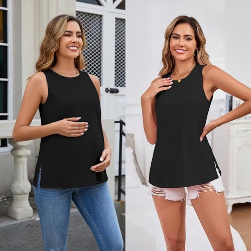 Ecavus Women's 3-Pack Nursing Tank Tops Hidden Zippers Sleeveless Breastfeeding Shirts Loose Fit Maternity Tops - Image 2