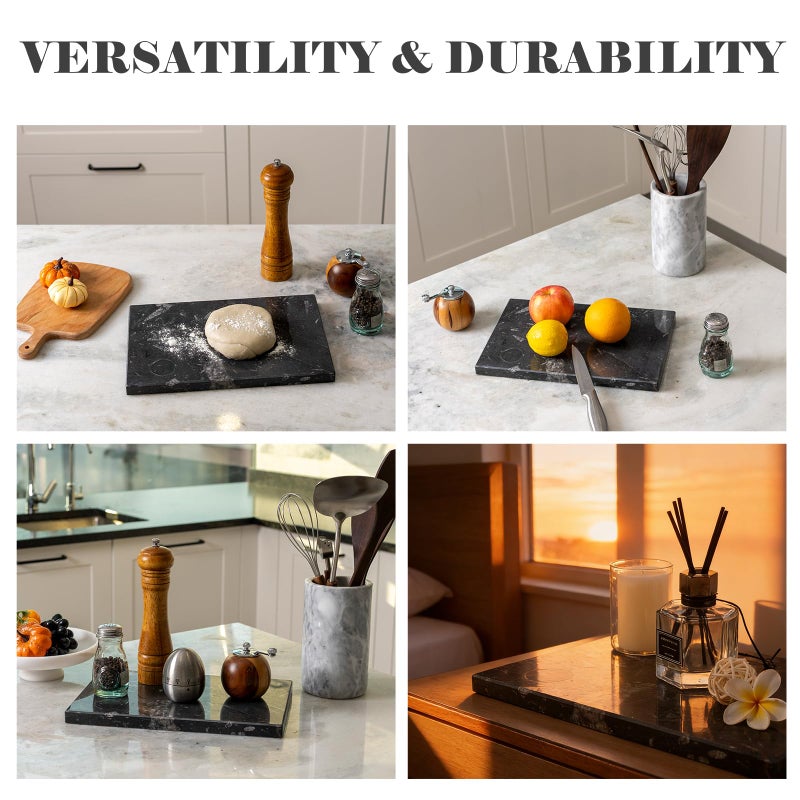 BCS Natural Moroccan Fossil Stone Tray - Black Marble Decorative Serving Board for Charcuterie, Cheese, Pastry - Jewelry, Candles, Perfume, Trinket Plate, Kitchen & Home Decor Centerpiece 12"x 8" - Image 5