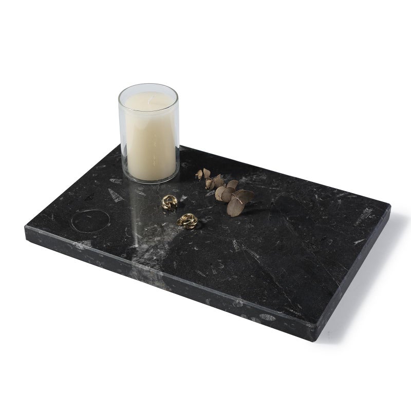 BCS Natural Moroccan Fossil Stone Tray - Black Marble Decorative Serving Board for Charcuterie, Cheese, Pastry - Jewelry, Candles, Perfume, Trinket Plate, Kitchen & Home Decor Centerpiece 12"x 8" - Image 1