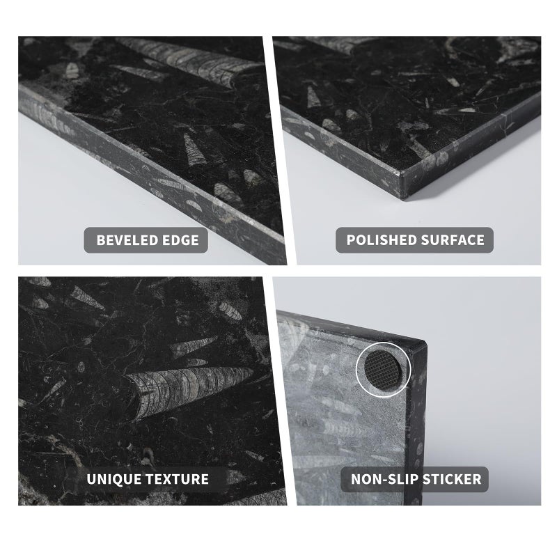 BCS Natural Moroccan Fossil Stone Tray - Black Marble Decorative Serving Board for Charcuterie, Cheese, Pastry - Jewelry, Candles, Perfume, Trinket Plate, Kitchen & Home Decor Centerpiece 12"x 8" - Image 4