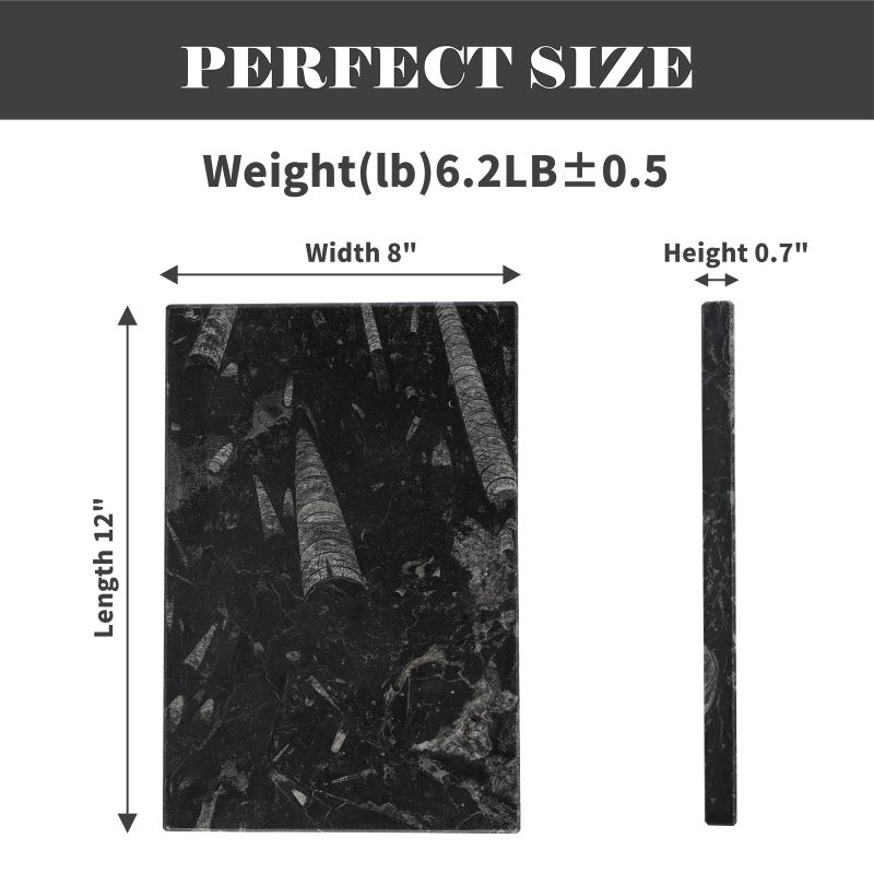 BCS Natural Moroccan Fossil Stone Tray - Black Marble Decorative Serving Board for Charcuterie, Cheese, Pastry - Jewelry, Candles, Perfume, Trinket Plate, Kitchen & Home Decor Centerpiece 12"x 8" - Image 3