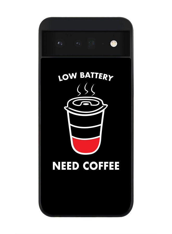 Stylizedd Rugged Black edge case for Google Pixel 6 5G Slim fit Soft Case Flexible Rubber Edges Anti Drop TPU Gel Thin Cover - Low battery need coffee - Image 1