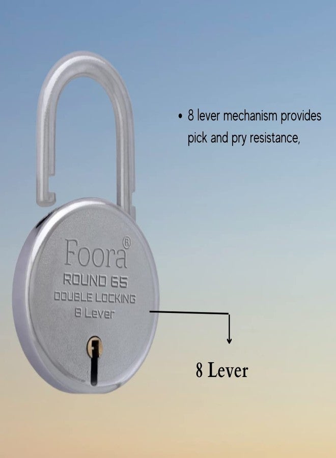 Foora Aligarh Lock for Door, Gate, Shutter with 10 Keys - Round 65mm Padlock, Double Locking Mechanism, 8 Lever, Silver Finish - Image 3