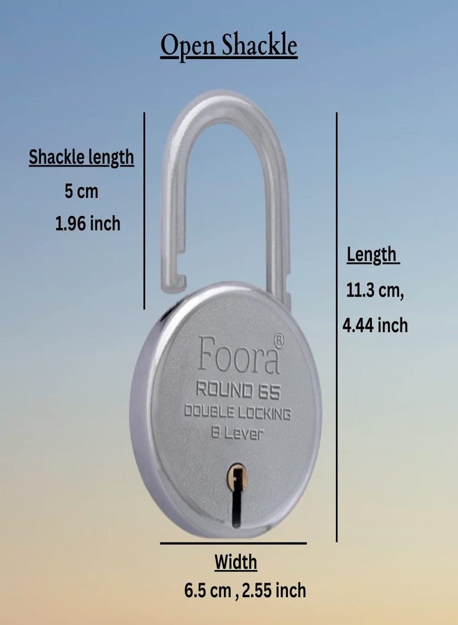 Foora Aligarh Lock for Door, Gate, Shutter with 10 Keys - Round 65mm Padlock, Double Locking Mechanism, 8 Lever, Silver Finish - Image 4