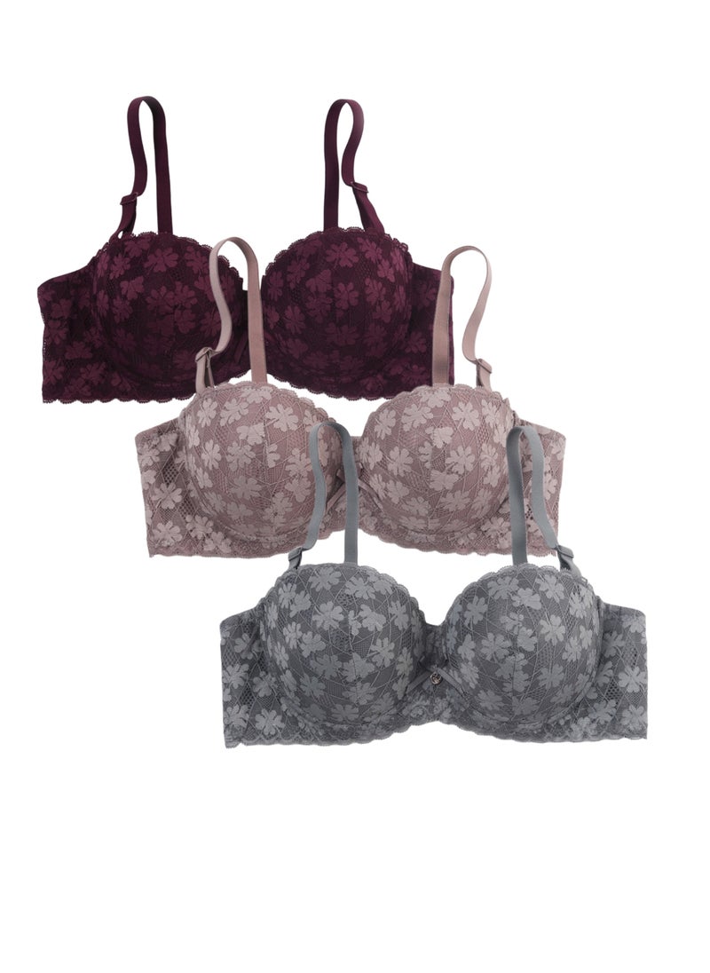 Generic 3 Pieces Women Bra Underwire Ladies Pushup Bra Women Daily Bra Everyday Bra  - Image 1