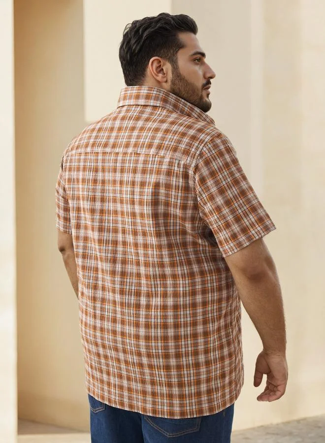 Maxim  Plus Size Regular Fit Checked Shirt with Short Sleeves for Men | Best Price UAE