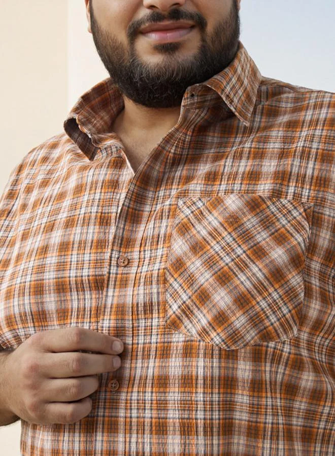 Maxim  Plus Size Regular Fit Checked Shirt with Short Sleeves for Men | Best Price UAE