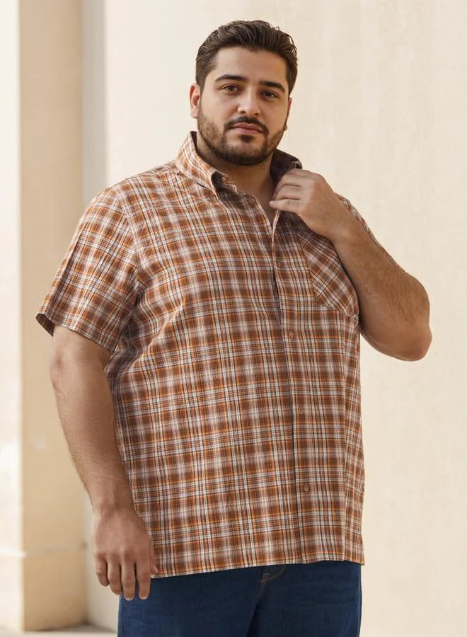 Splash FAV Plus Size Regular Fit Checked Shirt with Short Sleeves