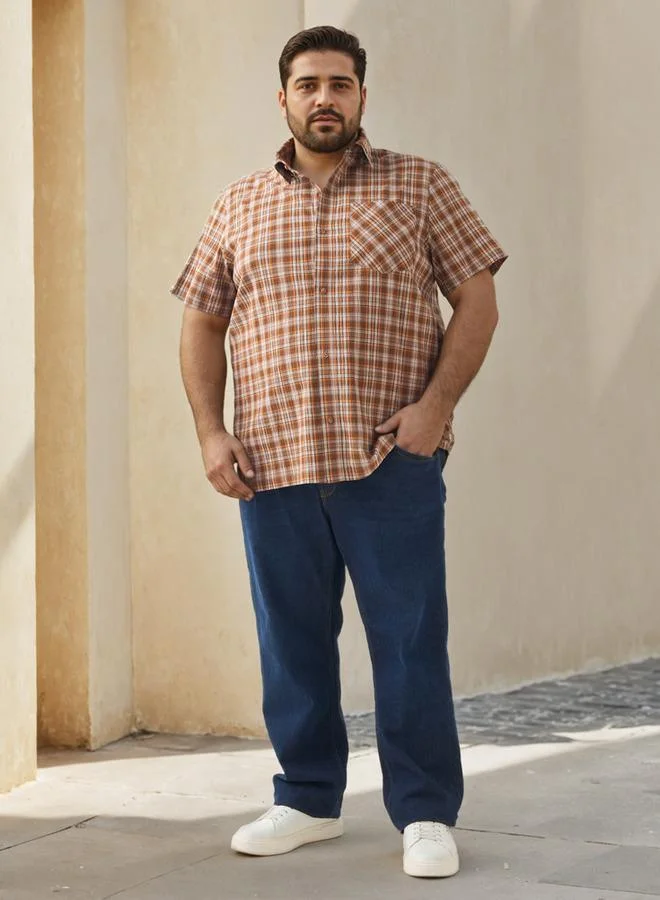 Splash FAV Plus Size Regular Fit Checked Shirt with Short Sleeves