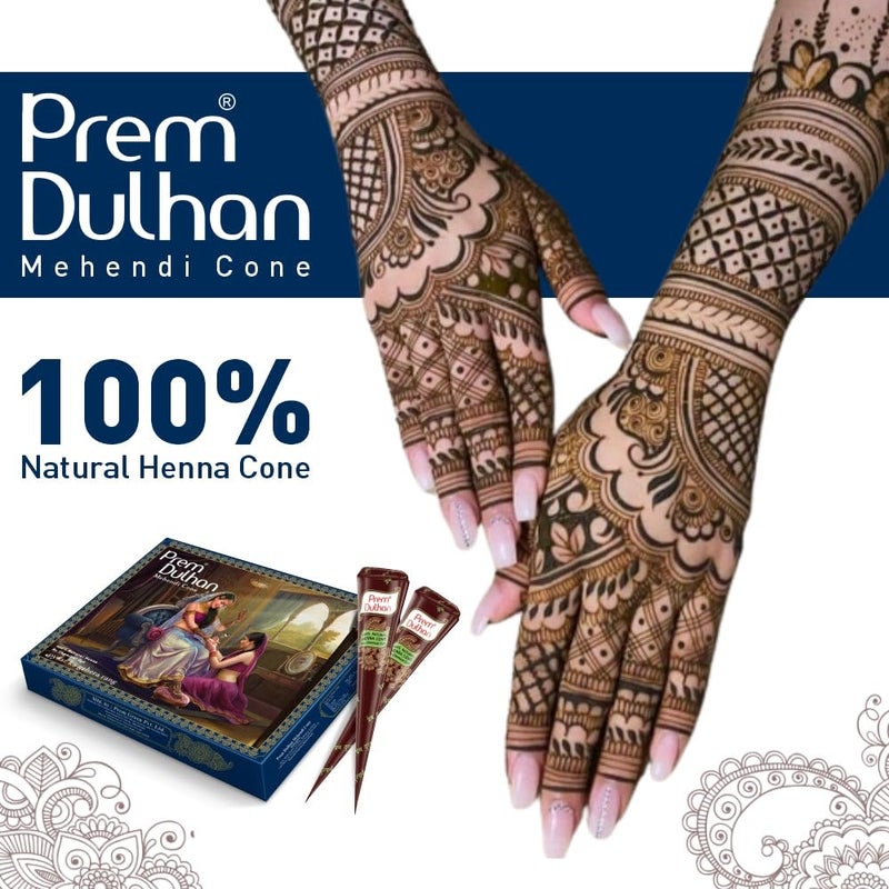 Prem Dulhan Natural HennaBased Mehendi Cones Set Pack of 4 48 Cones for Hand Designing  ChemicalFree Perfect for Weddings  Traditional Occasions  Blue Bliss Box for Women  Girls - Image 2