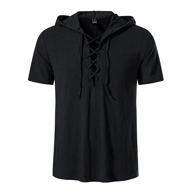 Amazon Mens Short Sleeve Shirt 2024 Summer Tether Cotton Hoodie Casual Beach Yoga Plus Size Shirt Navy  - Image 3