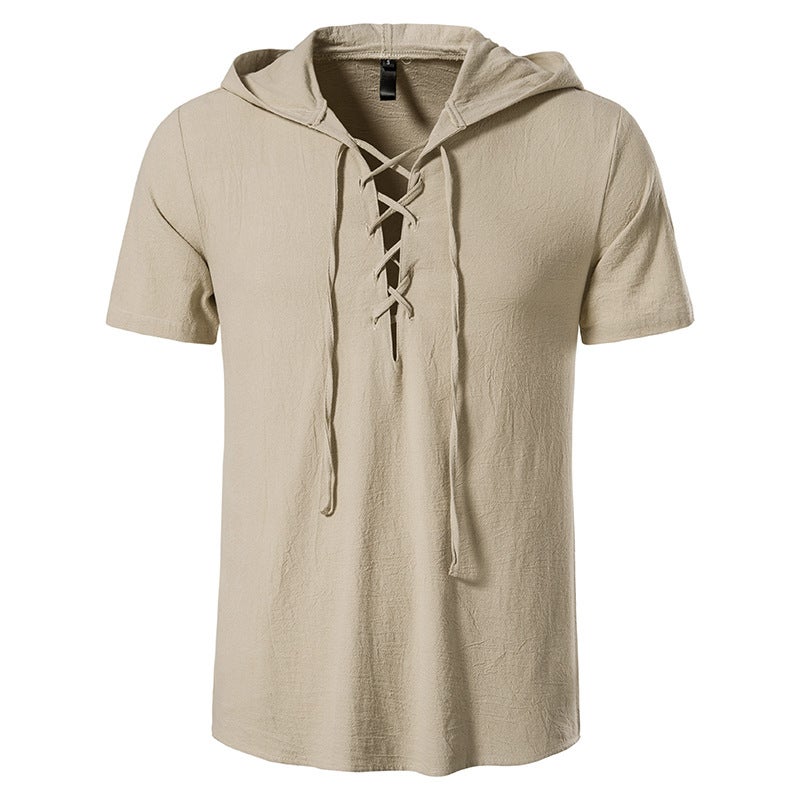 Amazon Mens Short Sleeve Shirt 2024 Summer Tether Cotton Hoodie Casual Beach Yoga Plus Size Shirt Navy  - Image 2