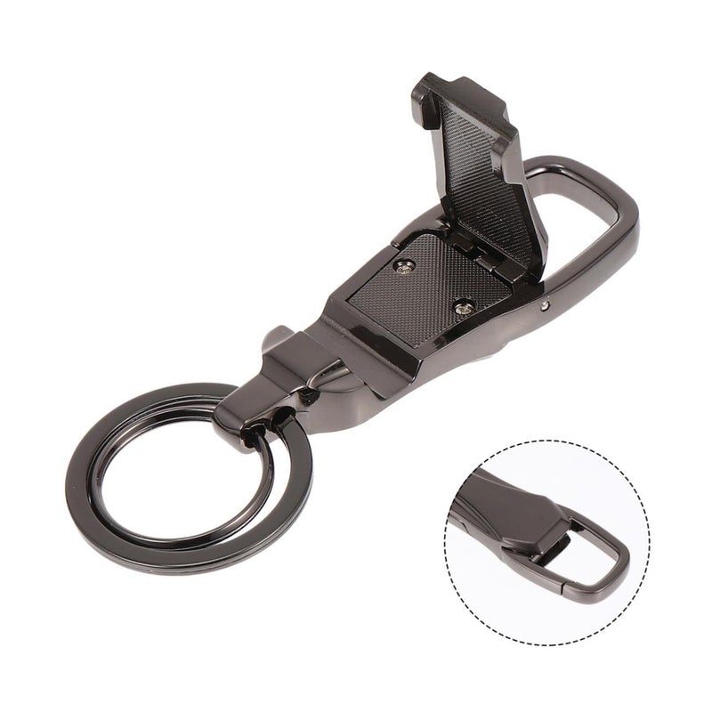 Spring Design Metal Keychain Phone Bracket Holder With Leash Black Push Type - Image 3