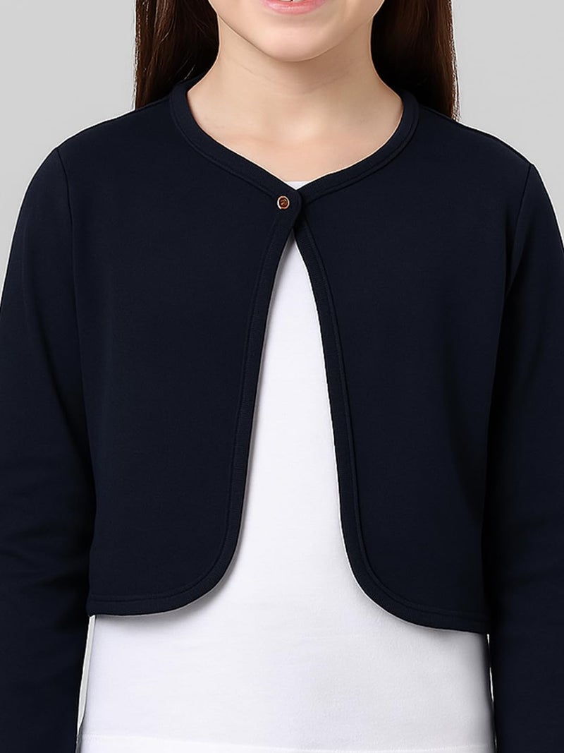 KRYPTIC Girls Solid Pure Cotton Open Front Shrug in Navy for Kids - Image 3
