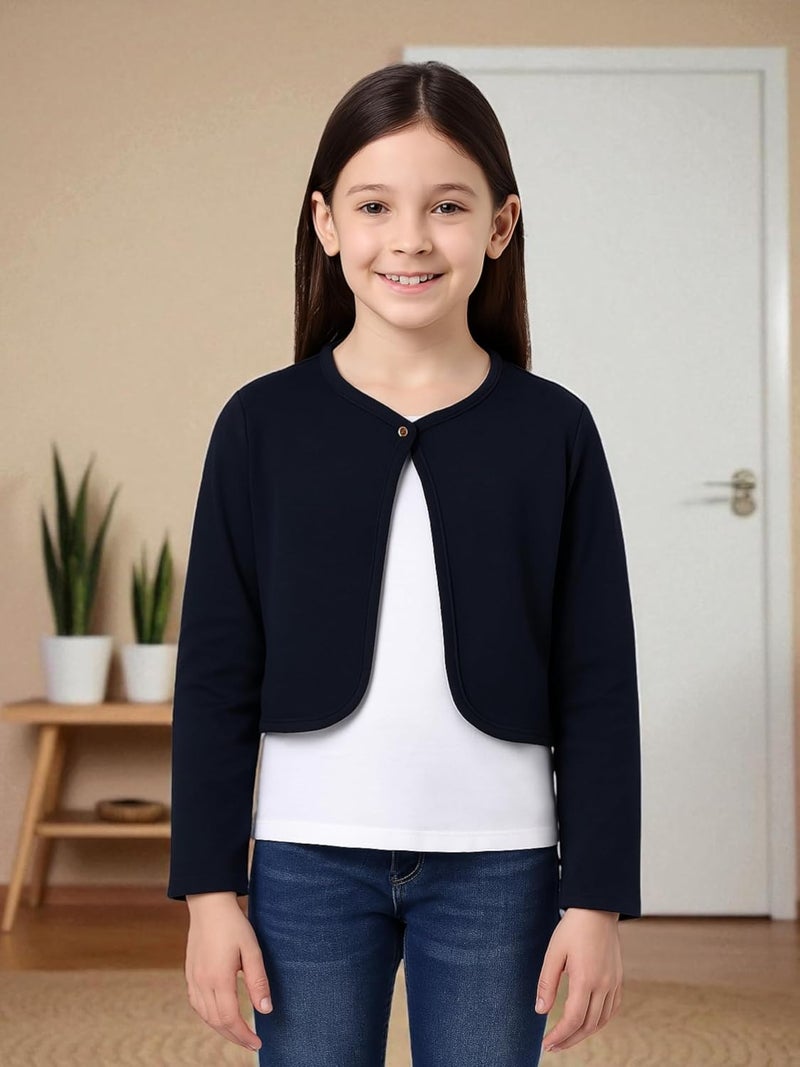 KRYPTIC Girls Solid Pure Cotton Open Front Shrug in Navy for Kids - Image 4